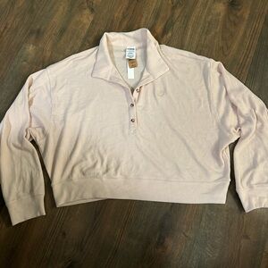 NWT Victoria's Secret PINK Collared Polo Cream Long Sleeve Top